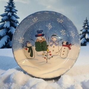 St Nicholas Square Button Up Christmas Snowman Family Ceramic Stoneware Pie Dish